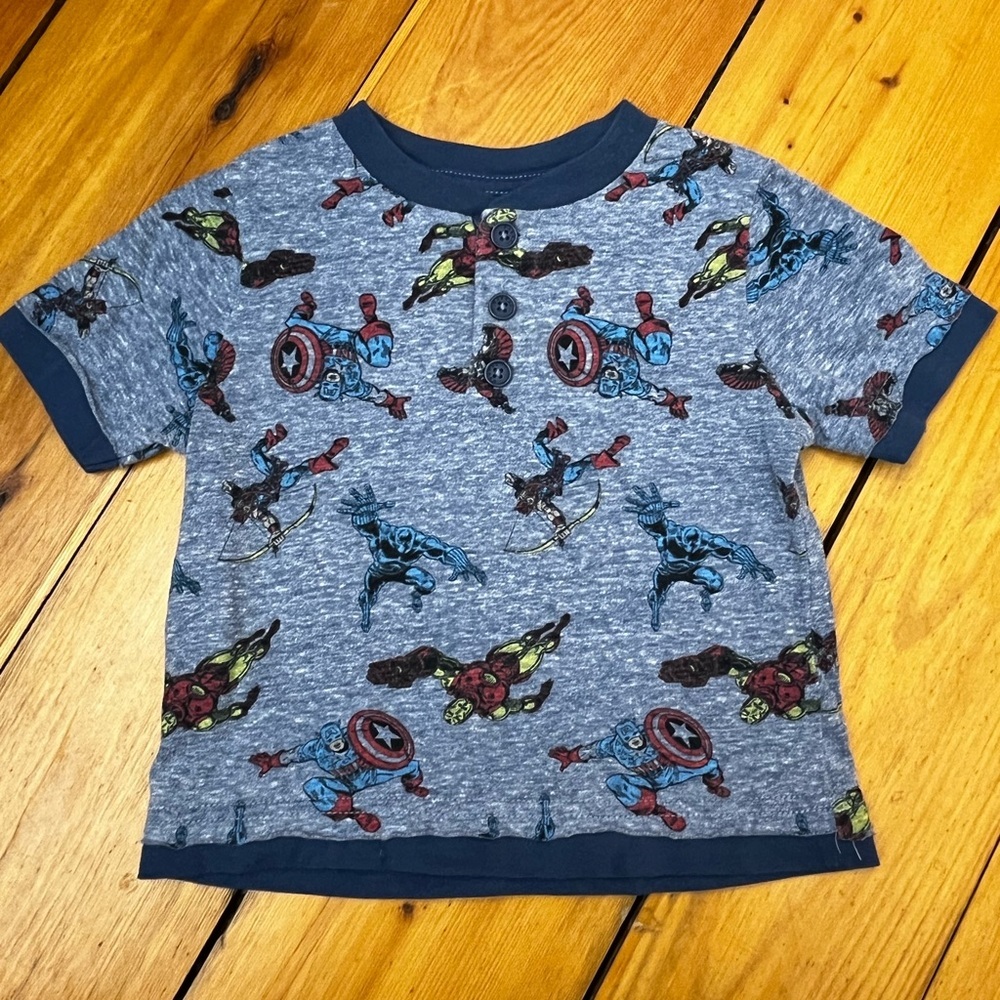 MARVEL Avengers Toddler 18mo Captain America Iron Man Short Sleeve Tee Blue